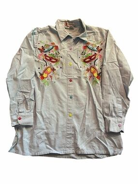 Vintage Passion USA Embroidered Mask Button Shirt L Colorful